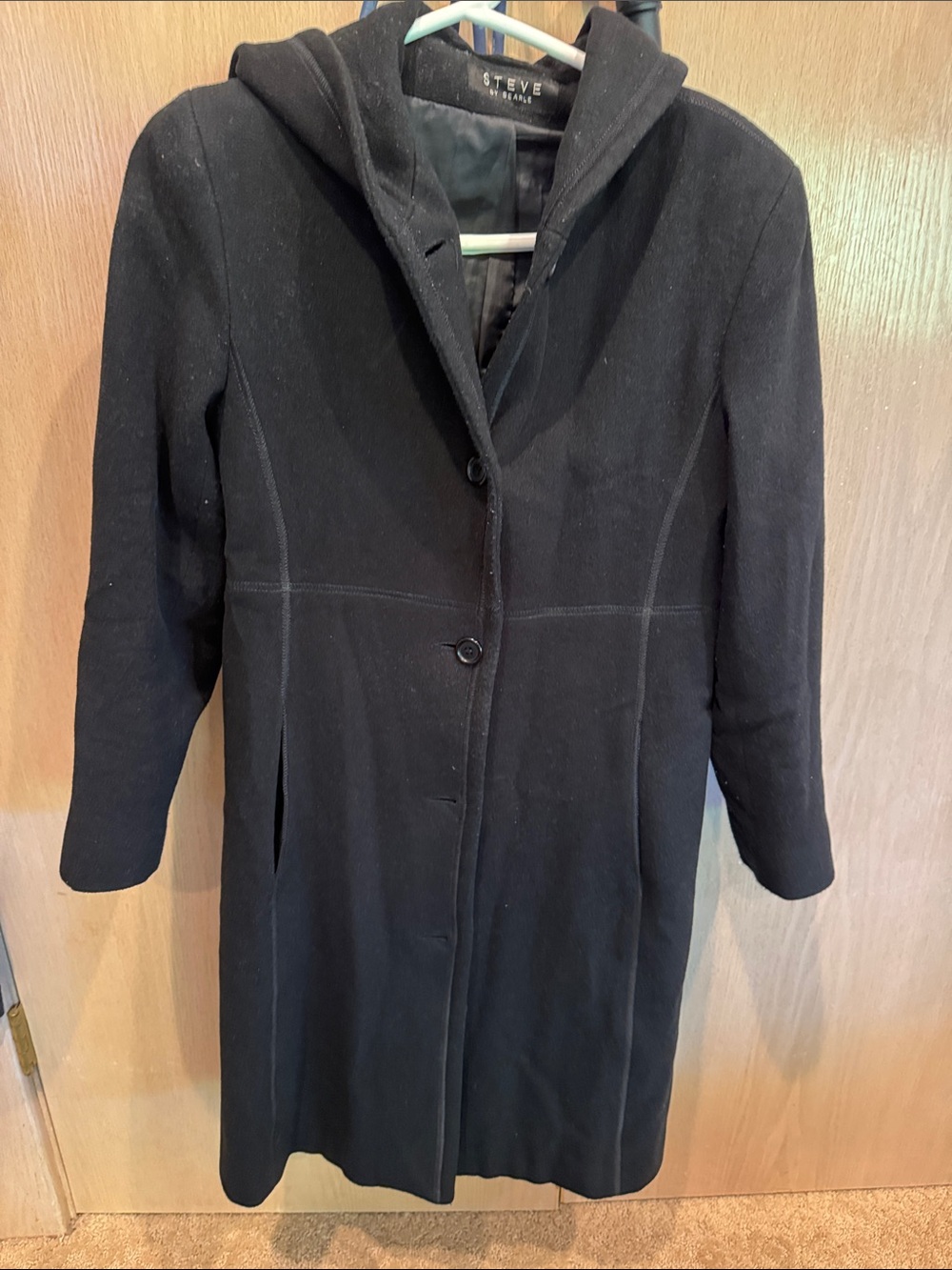 Steve Madden Black Hooded Trench Coat